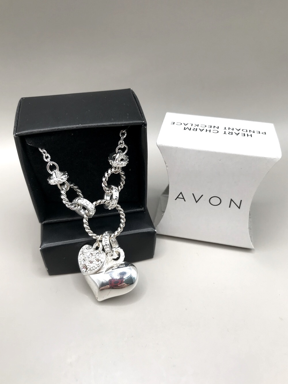 Avon Silver Heart Charm Pendant Necklace with Pavé Accent